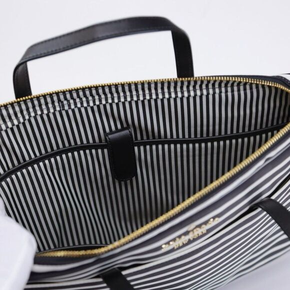 NEW Kate Spade Stripe Computer Laptop Commuter Bag Black White - Picture 11 of 13